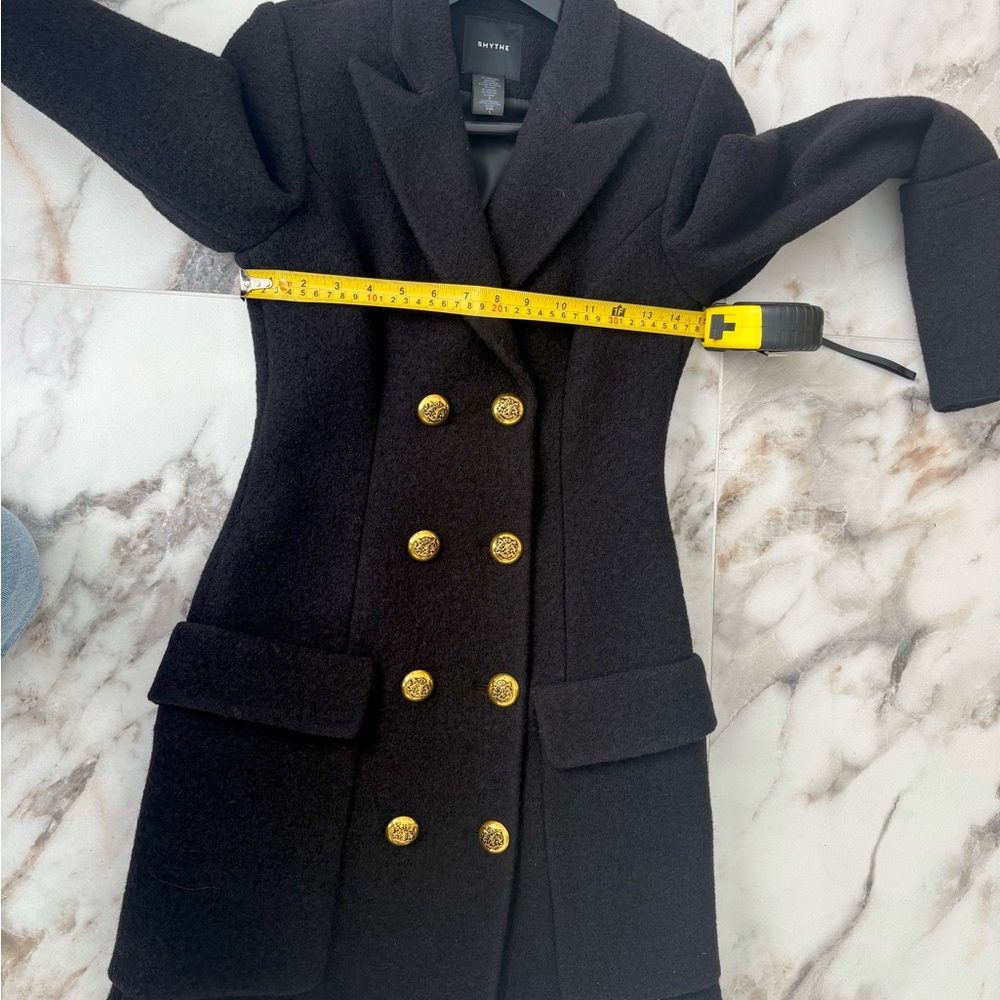 Smythe Black Double-Breasted Wool Pea Coat with Gold Buttons - Picture 4 of 6